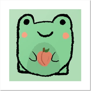 Cute frog with peach Posters and Art